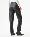 Women's Matte Leather Effect Straight Fit High Rise Pants in Polyurethane-Polyester Blend, Nocturne - 5