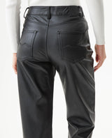 Women's Matte Leather Effect Straight Fit High Rise Pants in Polyurethane-Polyester Blend, Nocturne - 6