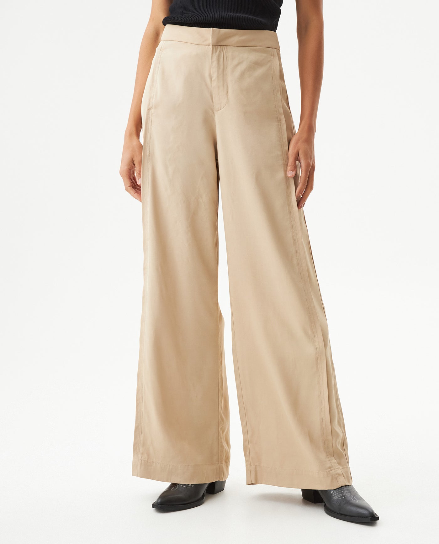 Women's Vertical Cut Wide Leg Pants High Rise in Viscose-Rayon Blend, Evening - 2