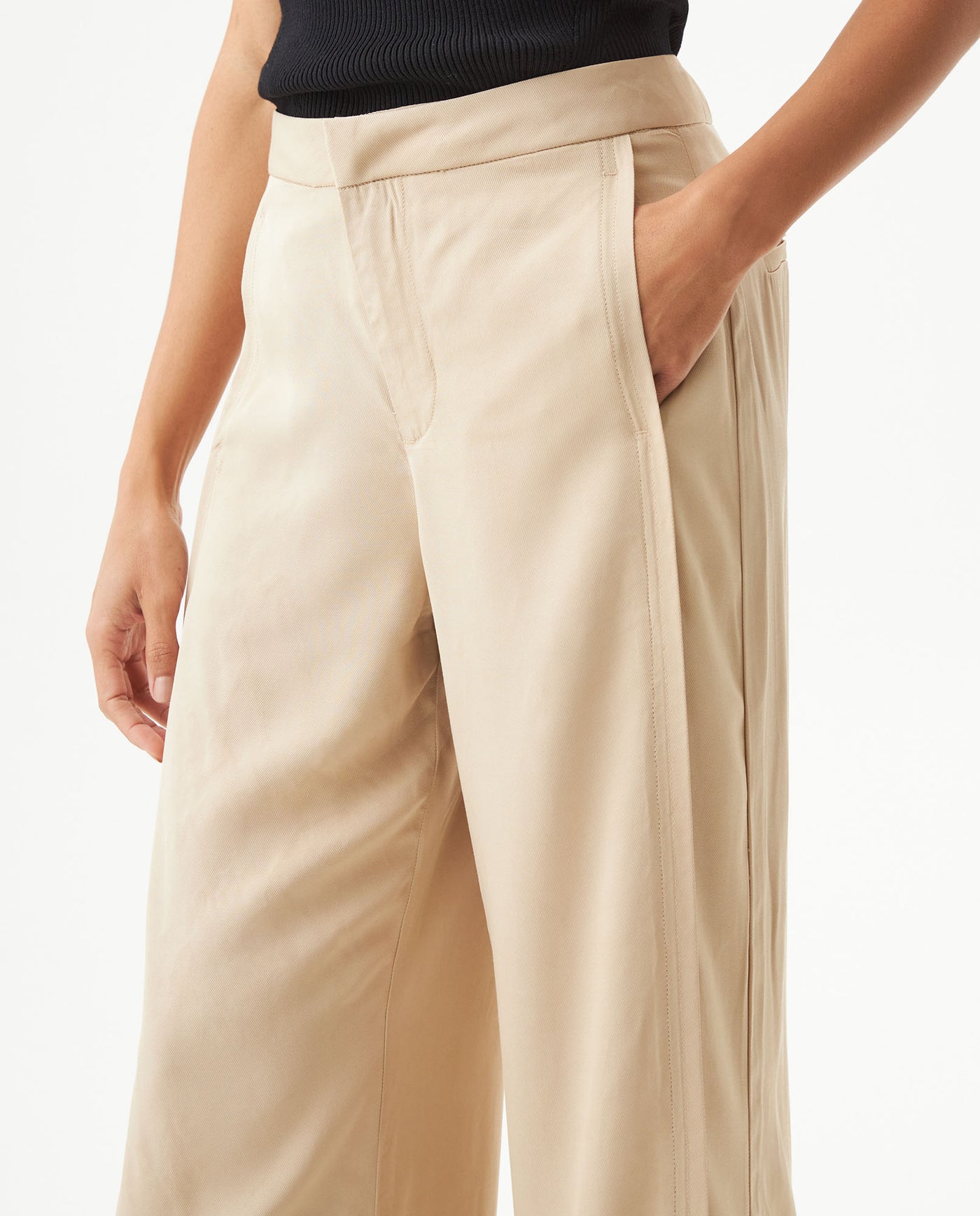 Women's Vertical Cut Wide Leg Pants High Rise in Viscose-Rayon Blend, Evening - 4