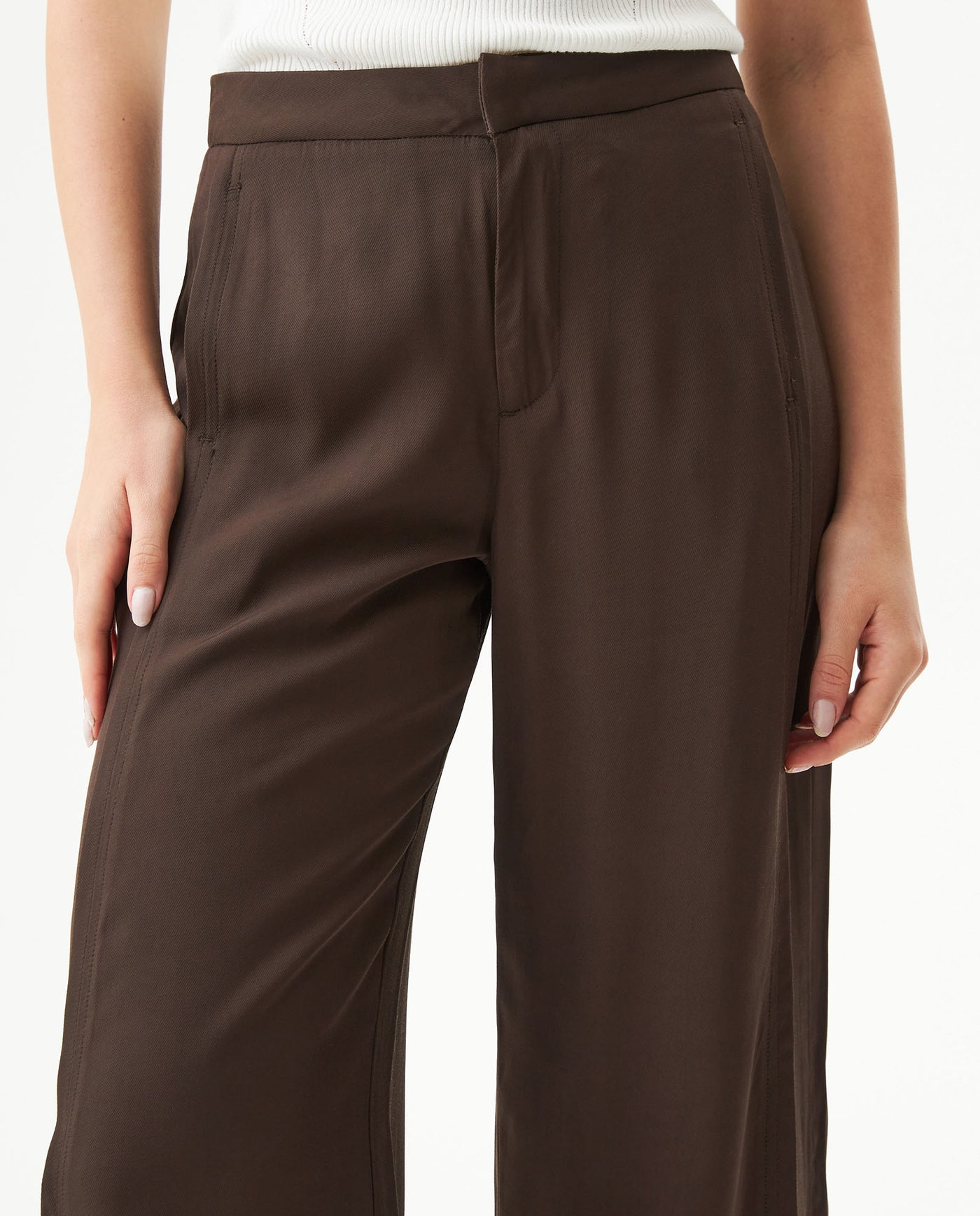 Women's Vertical Cut Wide Leg Pants High Rise in Viscose-Rayon Blend, Evening - 4