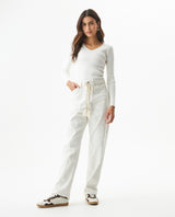 Women's Stone Belt Balloon Mid Rise Pants in Cotton Stretch Blend, Tidemark - 3