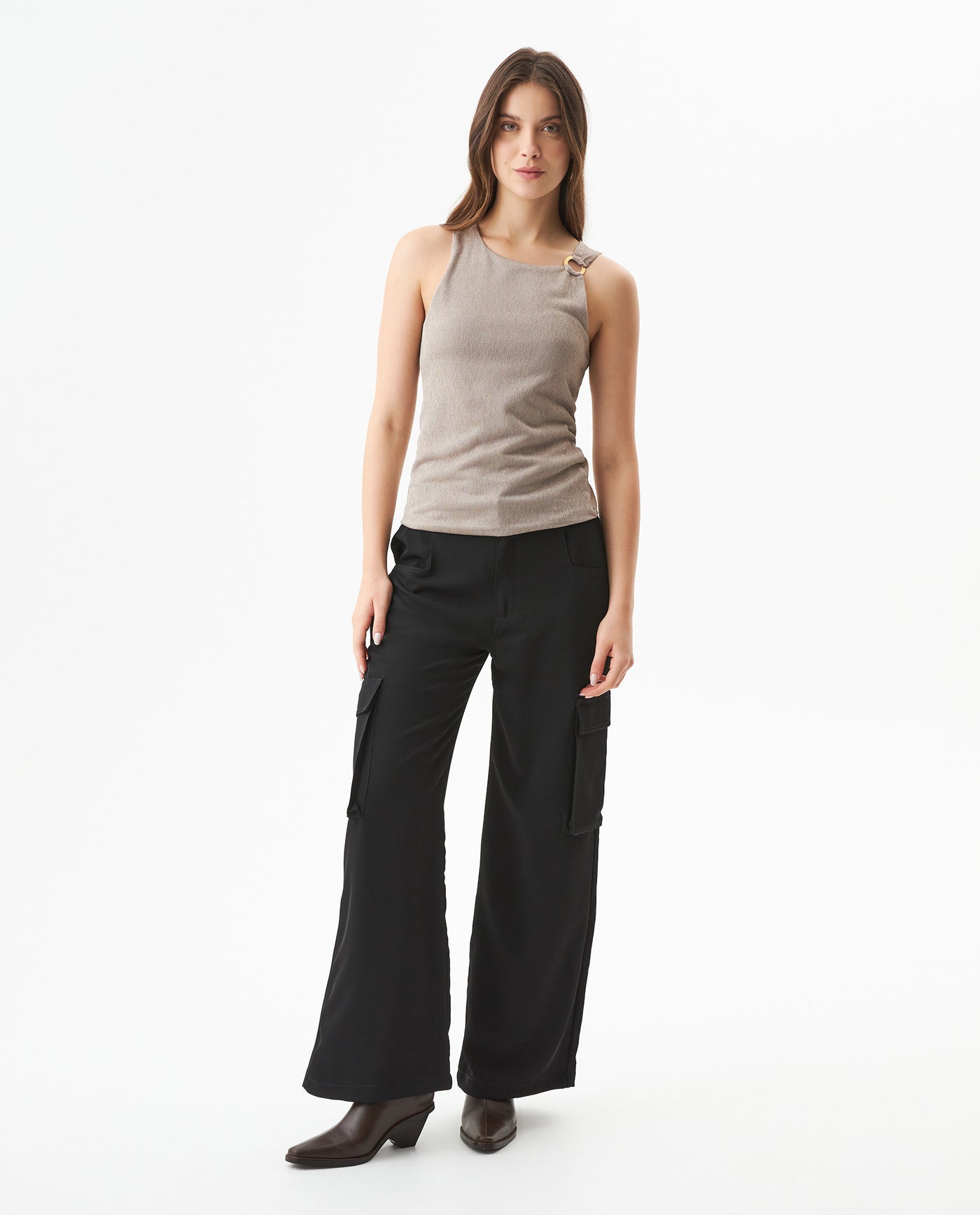 Women's Wide Fit Mid Rise Cargo Pants in Polyester, Bayside - 2