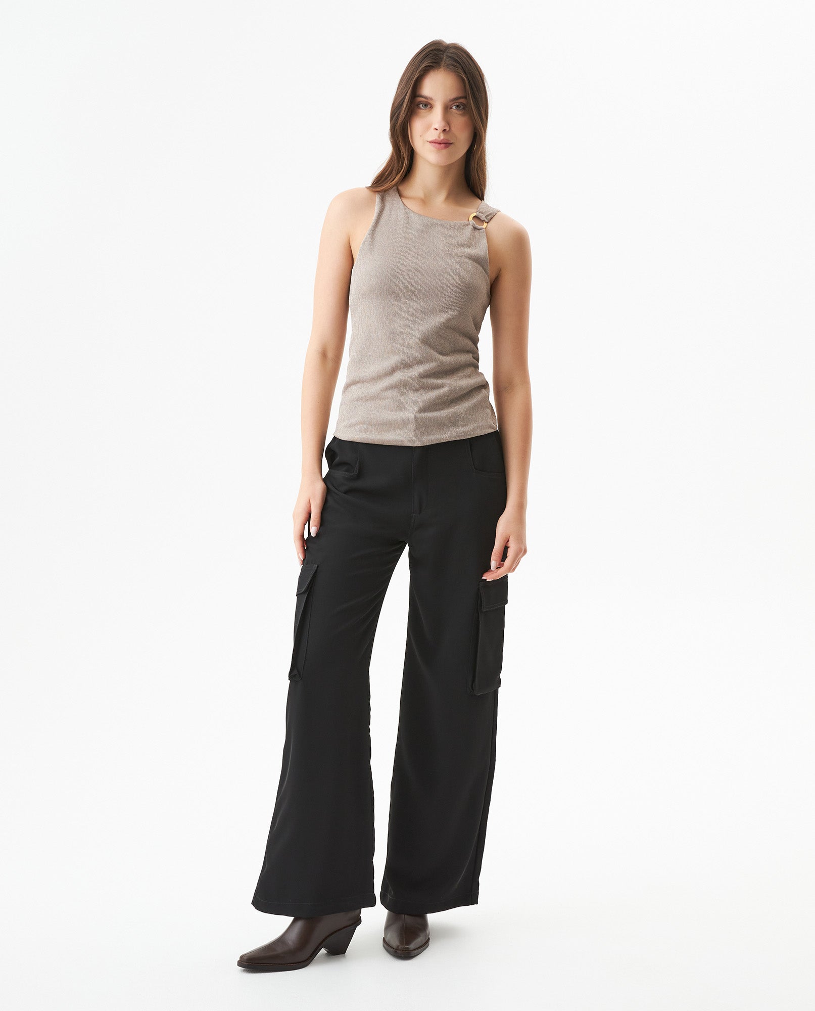 Women's Wide Fit Mid Rise Cargo Pants in Polyester, Bayside - 2
