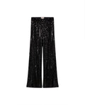 Women's Sequined Flare Mid Rise Pants in Polyester Stretch Blend, Ceremony - 3