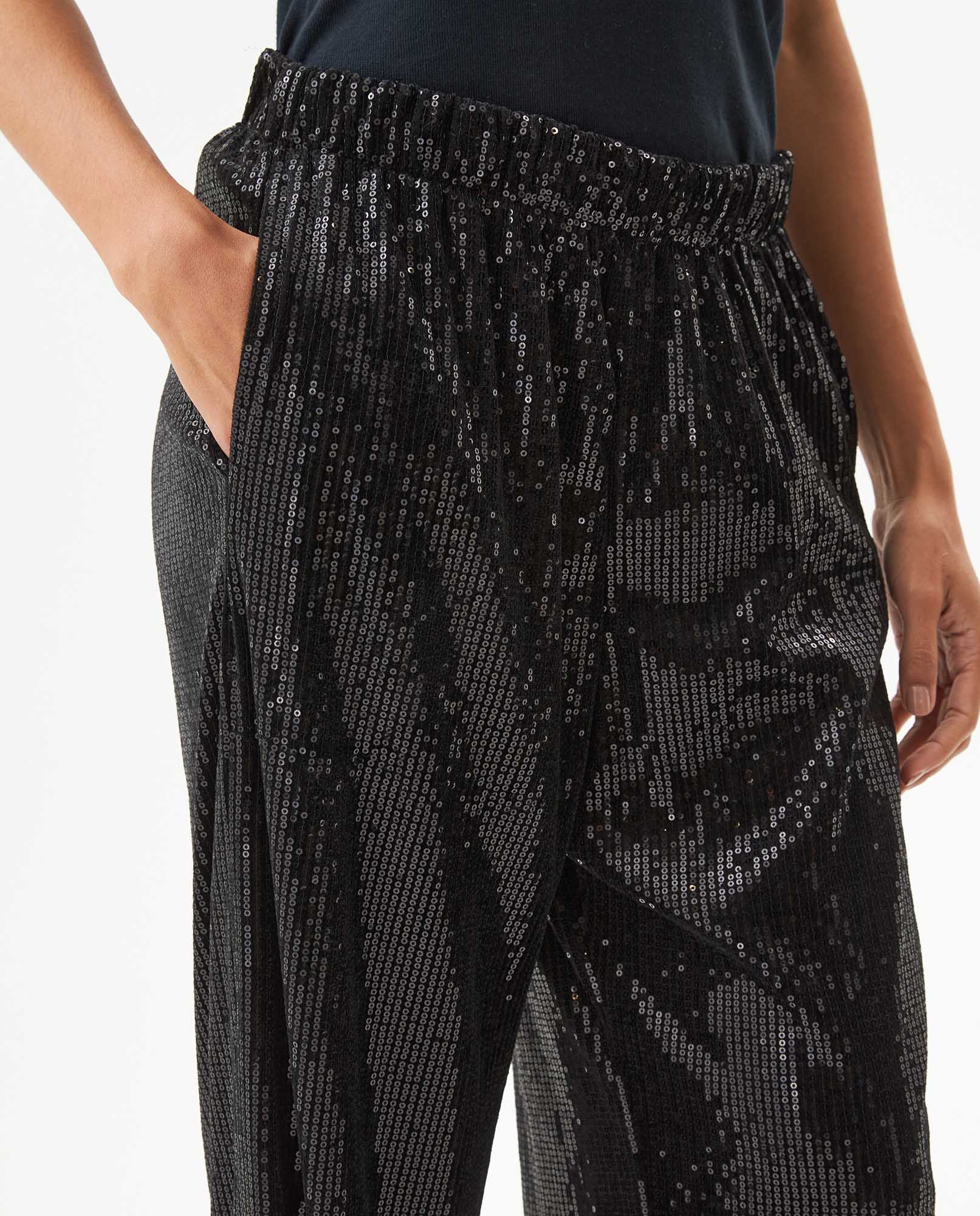 Women's Sequined Flare Mid Rise Pants in Polyester Stretch Blend, Ceremony - 4