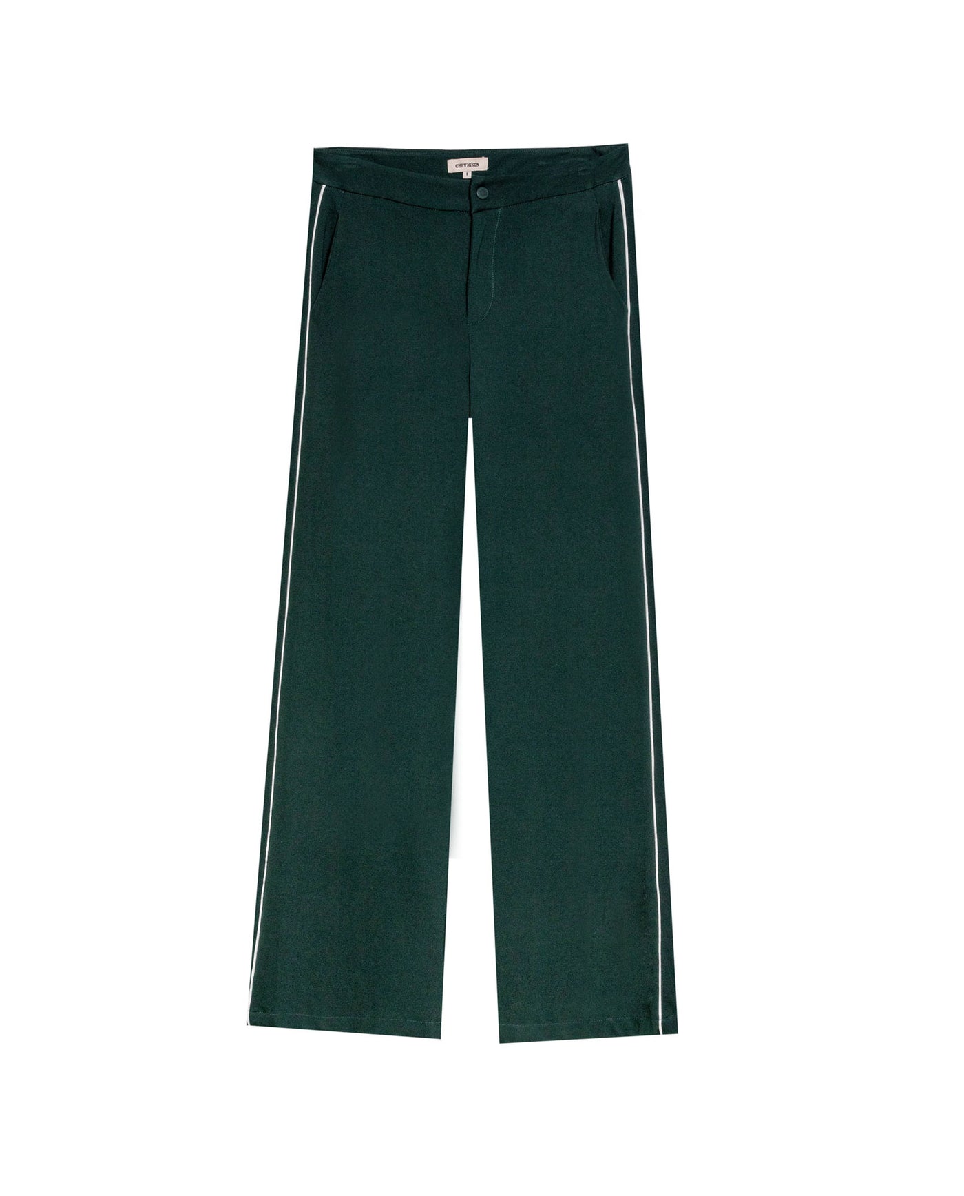 Women's Contrast Trim Wide Leg High Rise Pants in Rayon-Nylon Blend, Plaza - 3