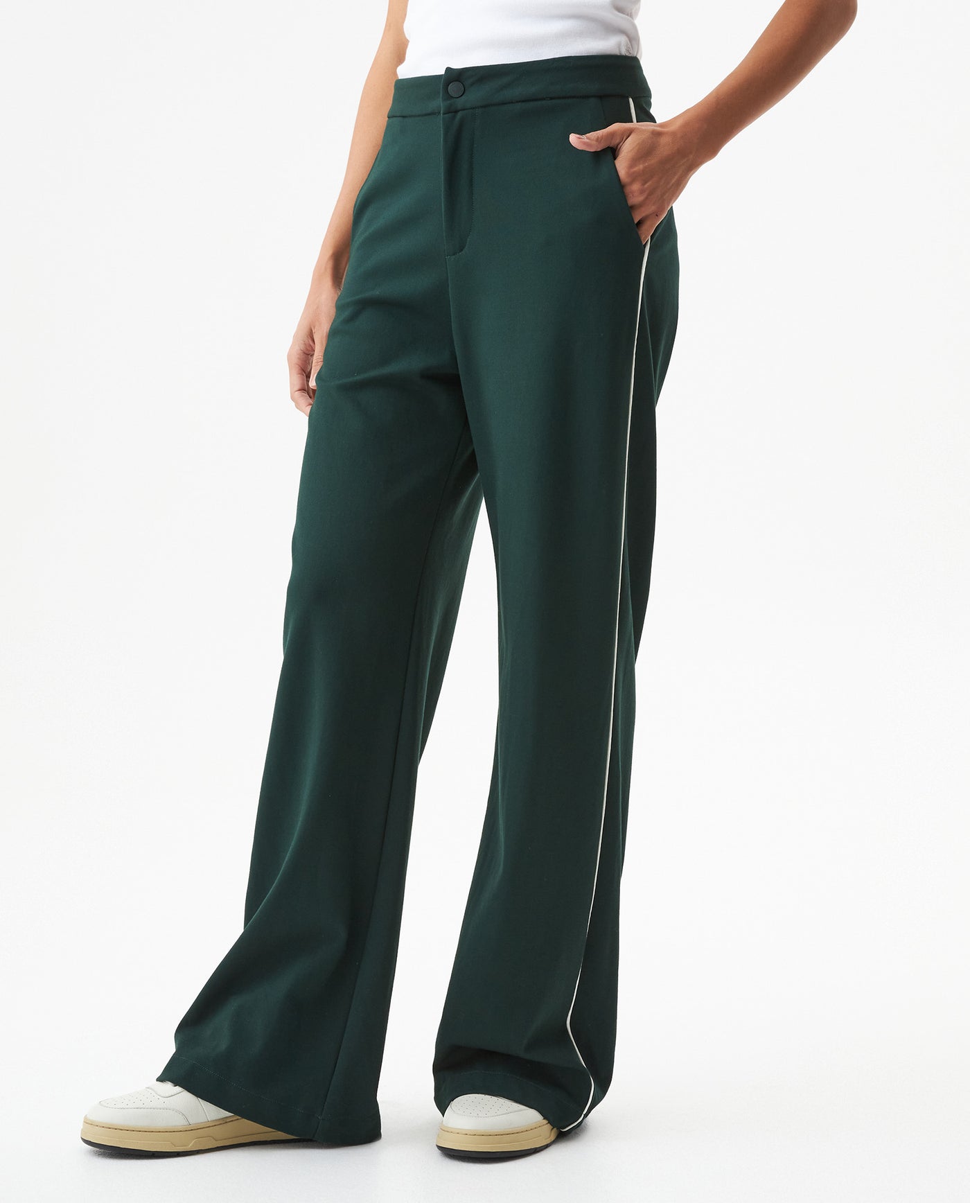 Women's Contrast Trim Wide Leg High Rise Pants in Rayon-Nylon Blend, Plaza - 1