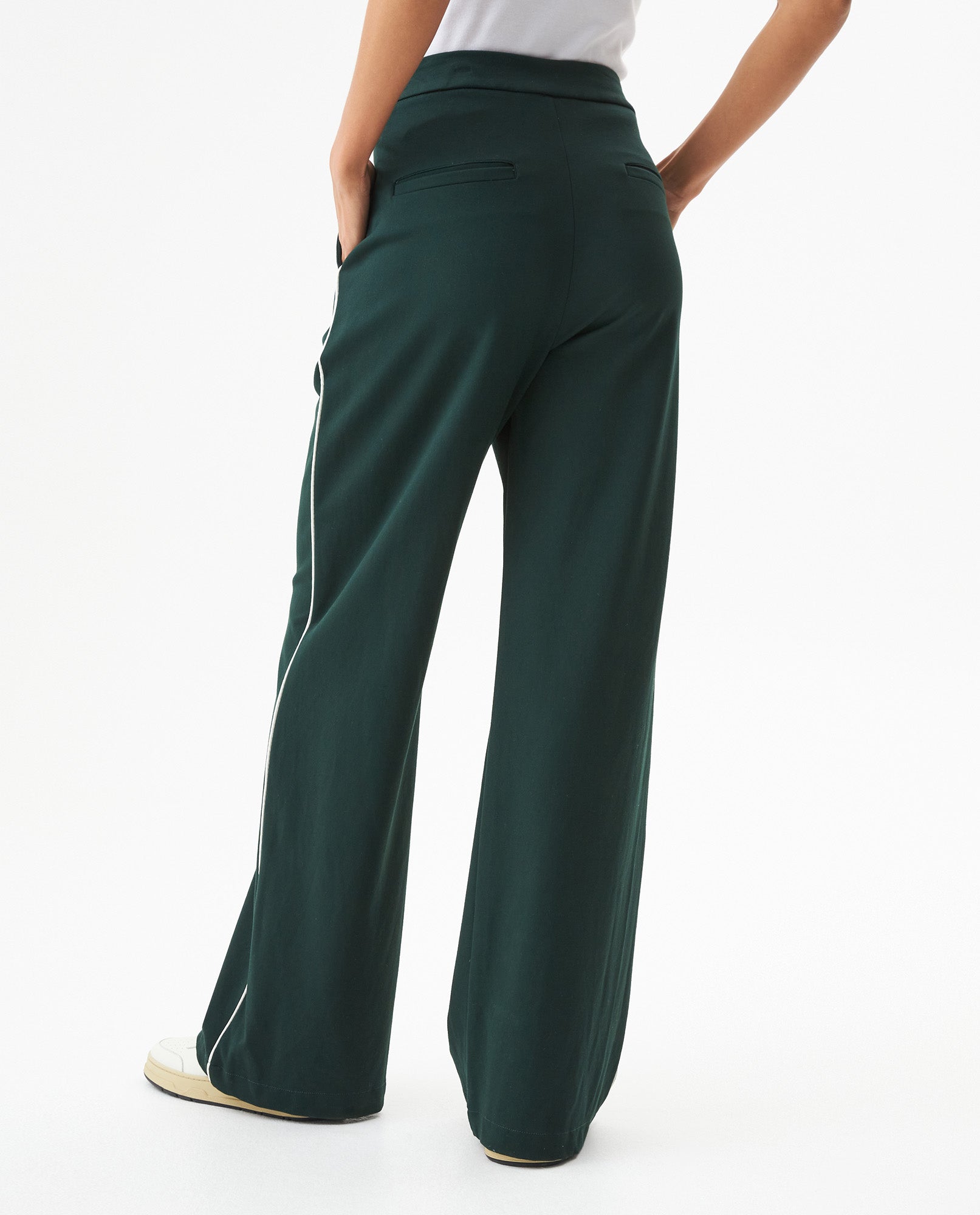 Women's Contrast Trim Wide Leg High Rise Pants in Rayon-Nylon Blend, Plaza - 5