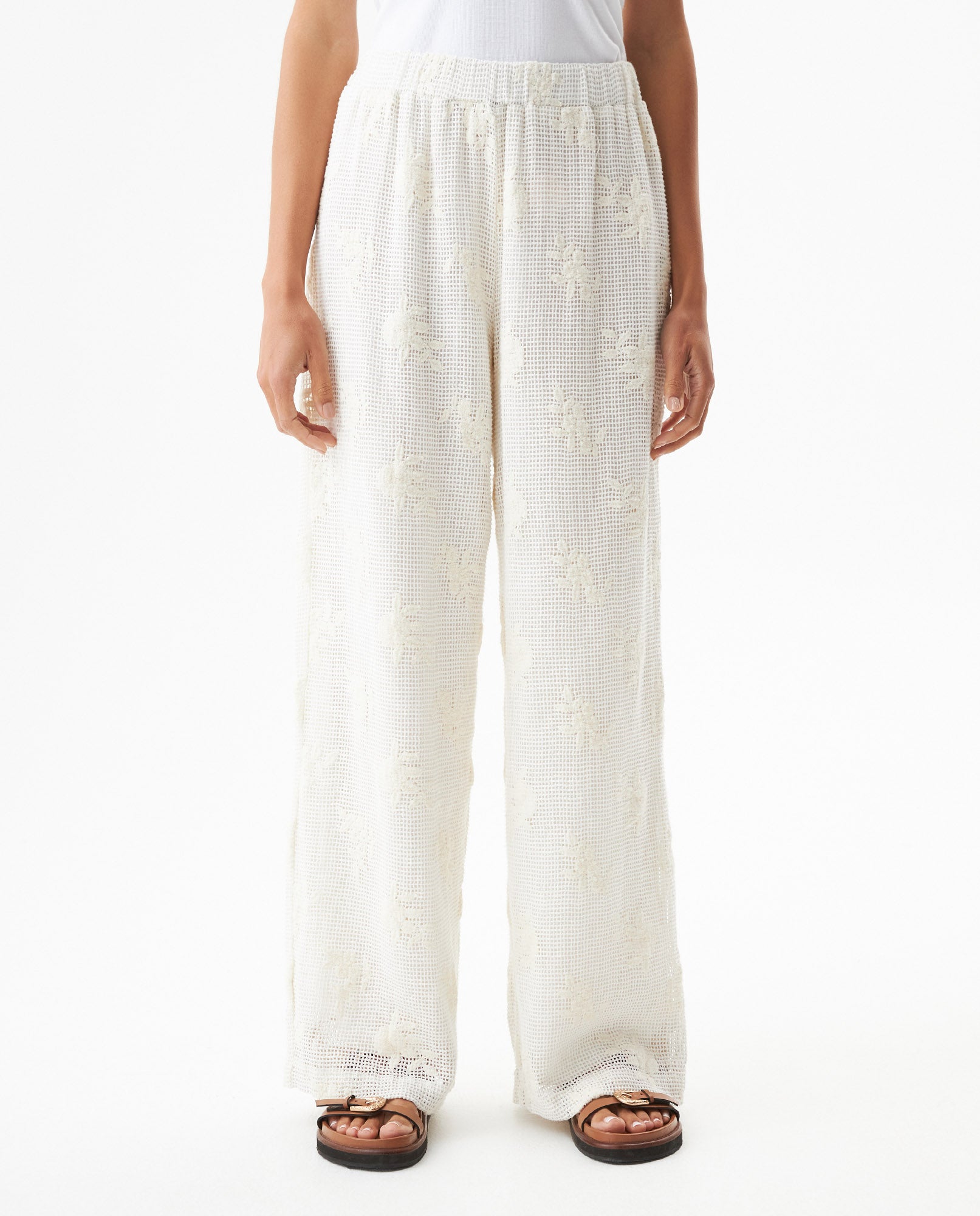 Women's Crochet Mid Rise Straight Fit Pants in Cotton, Moorings - 2