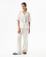 Women's Crochet Mid Rise Straight Fit Pants in Cotton, Moorings - 3