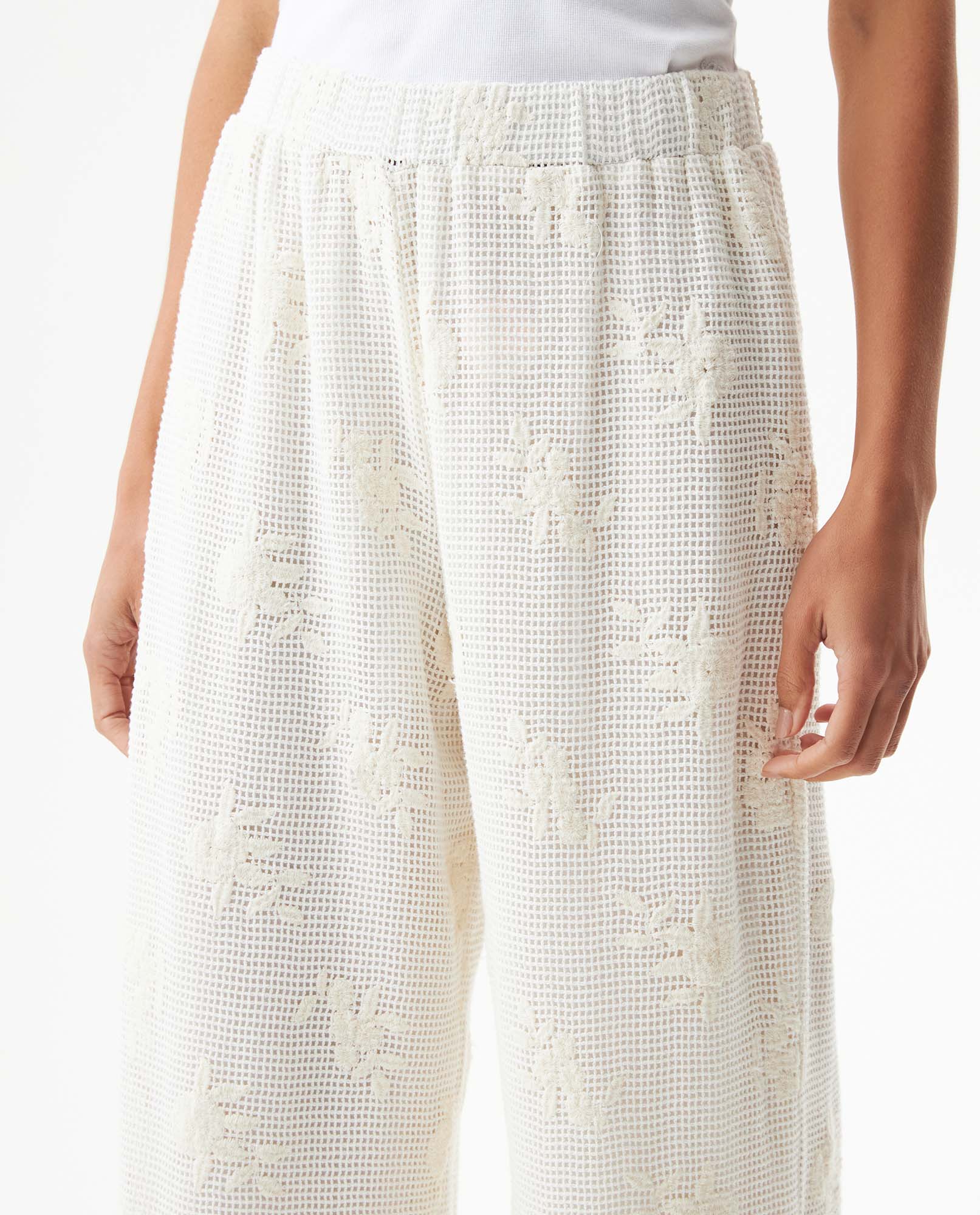 Women's Crochet Mid Rise Straight Fit Pants in Cotton, Moorings - 4