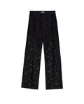Women's Embroidered Effect High Rise Straight Fit Pants in Cotton-Polyamide Blend, Ballroom - 1
