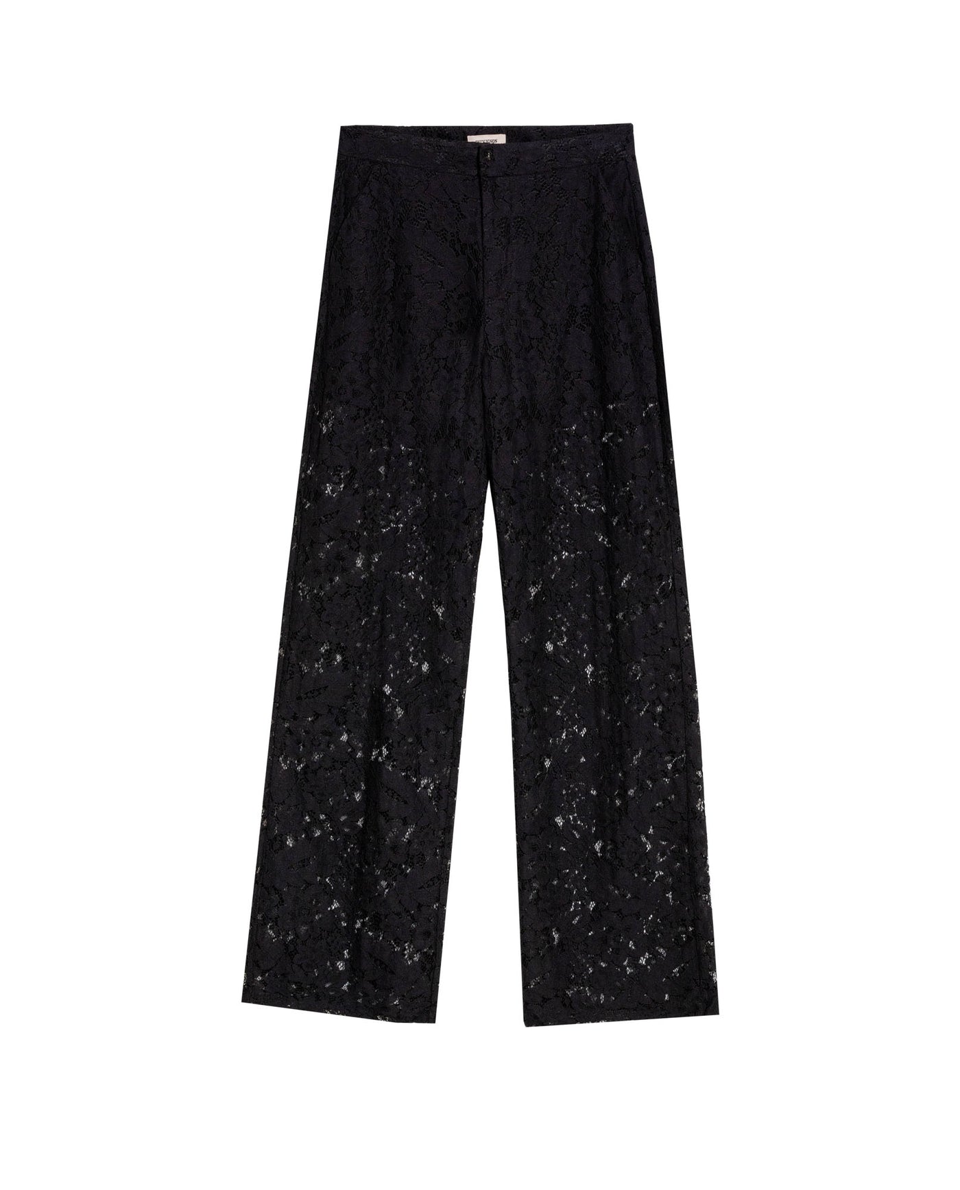 Women's Embroidered Effect High Rise Straight Fit Pants in Cotton-Polyamide Blend, Ballroom - 1