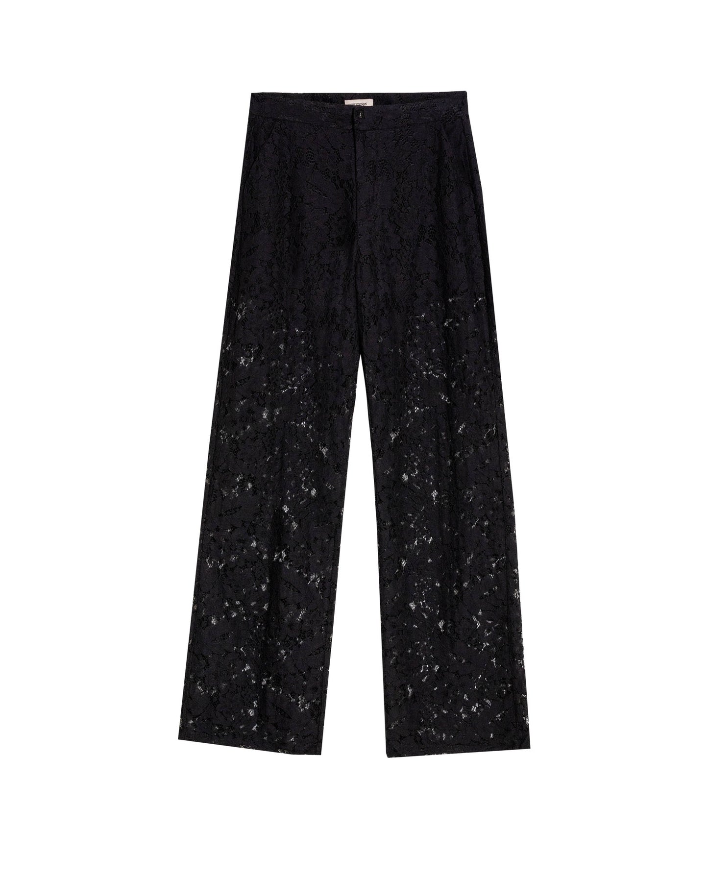 Women's Straight Silhouette Pants with Embroidered Effect - Black - 1