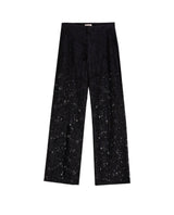 Women's Embroidered Effect High Rise Straight Fit Pants in Cotton-Polyamide Blend, Ballroom - 1