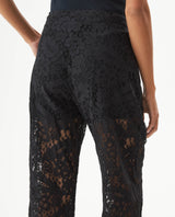Women's Embroidered Effect High Rise Straight Fit Pants in Cotton-Polyamide Blend, Ballroom - 6