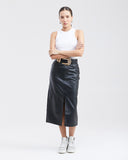 FAUX LEATHER MIDI SKIRT