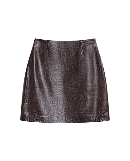 Womens High Rise Leather Mini Skirt - Brown 63_747H200_CAF181033_3