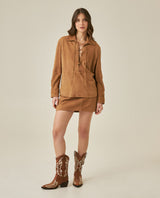 Womens Suede Leather Mini Skirt - Brown 63_747H750_CAF181421_4