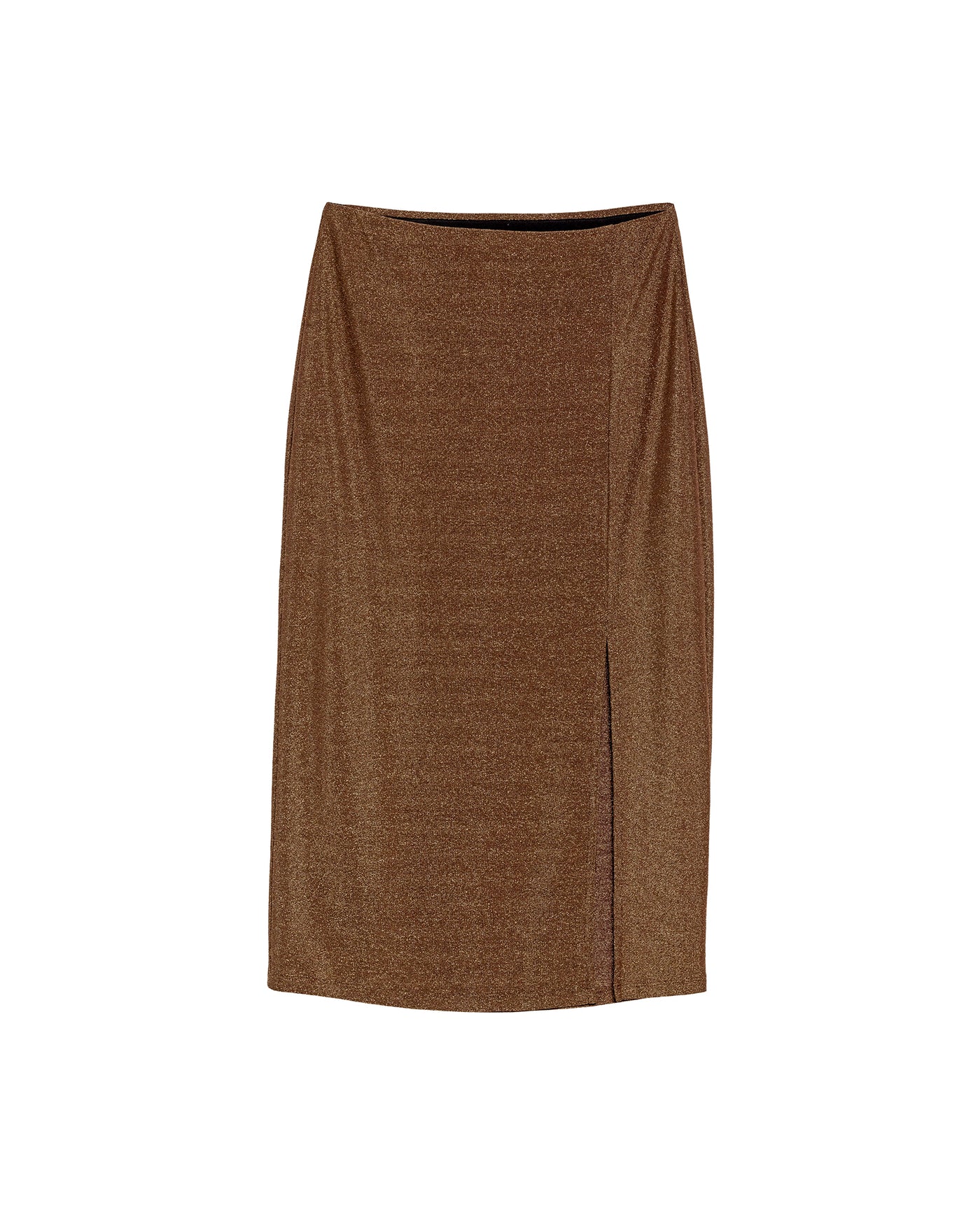Women's Side Slit Shiny Midi Skirt in Nylon-Modal Stretch Blend, Sparkle - 1