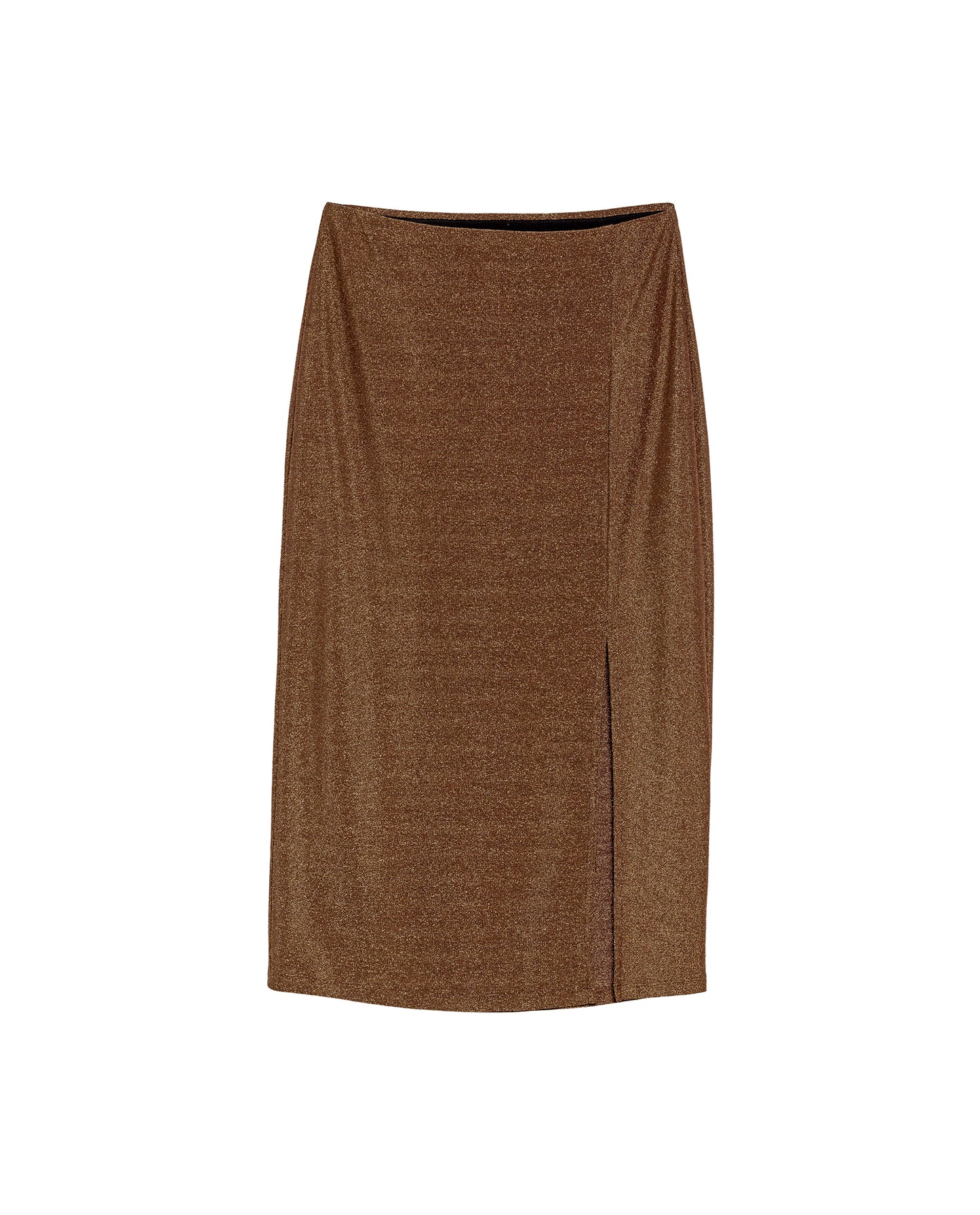 Women's Shiny Midi Skirt - Brown - 1