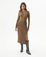 Women's Side Slit Shiny Midi Skirt in Nylon-Modal Stretch Blend, Sparkle - 3
