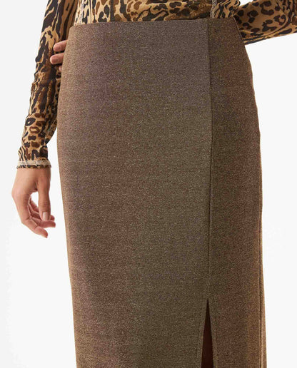 Women's Shiny Midi Skirt - Brown - 4