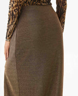 Women's Side Slit Shiny Midi Skirt in Nylon-Modal Stretch Blend, Sparkle - 6