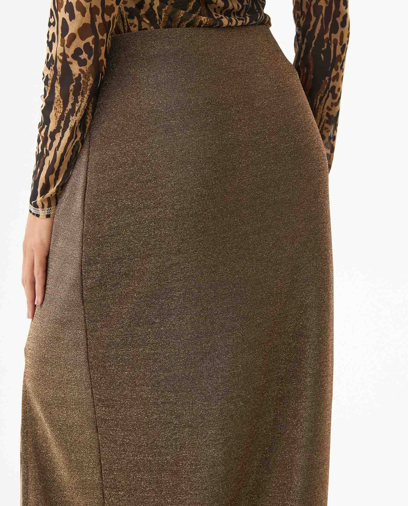 Women's Side Slit Shiny Midi Skirt in Nylon-Modal Stretch Blend, Sparkle - 6