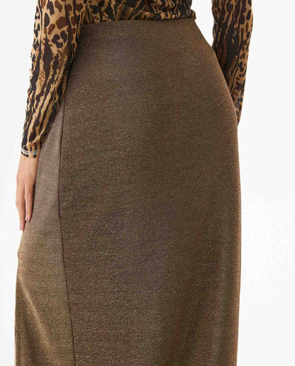 Women's Shiny Midi Skirt - Brown - 6