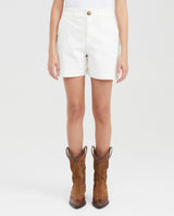 Women's High-Waisted Mid-Thigh Sartorial Bermuda Shorts in Cotton-Elastane - 1