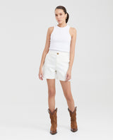 Women's High-Waisted Mid-Thigh Sartorial Bermuda Shorts in Cotton-Elastane - 6