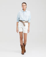 Women's High-Waisted Mid-Thigh Sartorial Bermuda Shorts in Cotton-Elastane - 7
