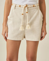 Womens Shorts Straight Silhouette High Rise Cotton Viscose Linen Blend - Beige 63_751H000_BEI124301_0