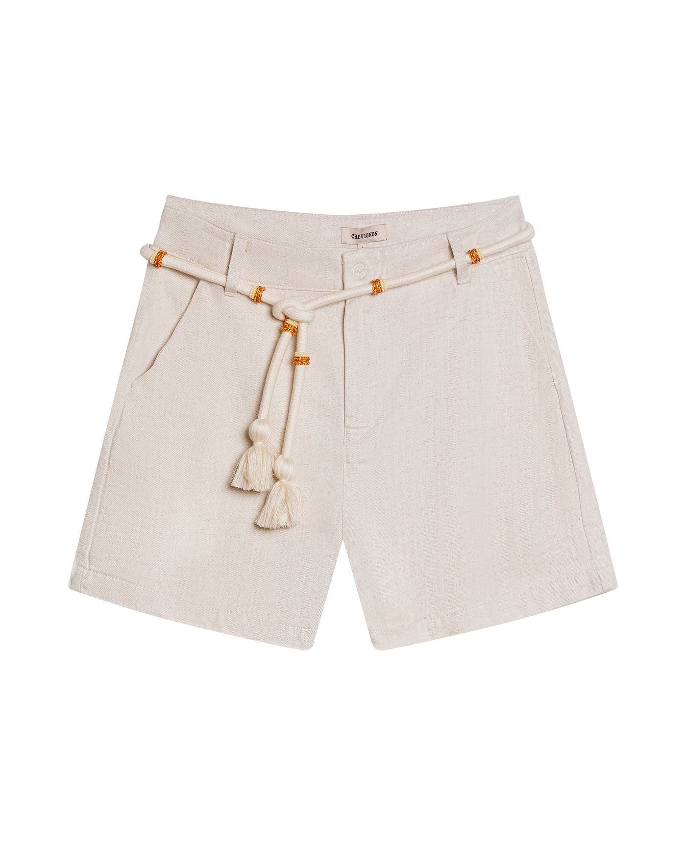 Womens Shorts Straight Silhouette High Rise Cotton Viscose Linen Blend - Beige 63_751H000_BEI124301_3