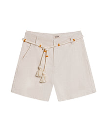 Womens Shorts Straight Silhouette High Rise Cotton Viscose Linen Blend - Beige 63_751H000_BEI124301_3
