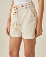 Womens Shorts Straight Silhouette High Rise Cotton Viscose Linen Blend - Beige 63_751H000_BEI124301_5