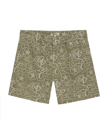 Womens Shorts Chino Straight Silhouette Rayon Linen Blend Continuous Flower Embroidery - Green 63_751H001_VER170619_3