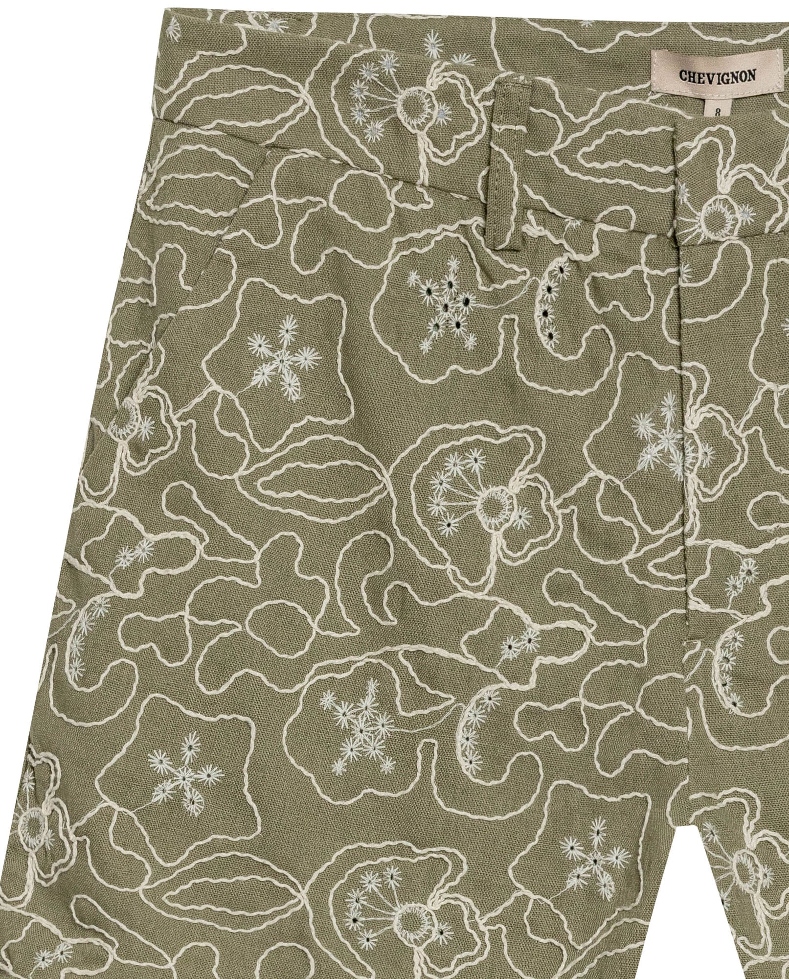 Womens Shorts Chino Straight Silhouette Rayon Linen Blend Continuous Flower Embroidery - Green 63_751H001_VER170619_8