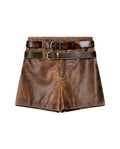 Womens Sheepskin Leather Distressed Shorts - Special Collection - Brown 63_757H503_CAF191325_4