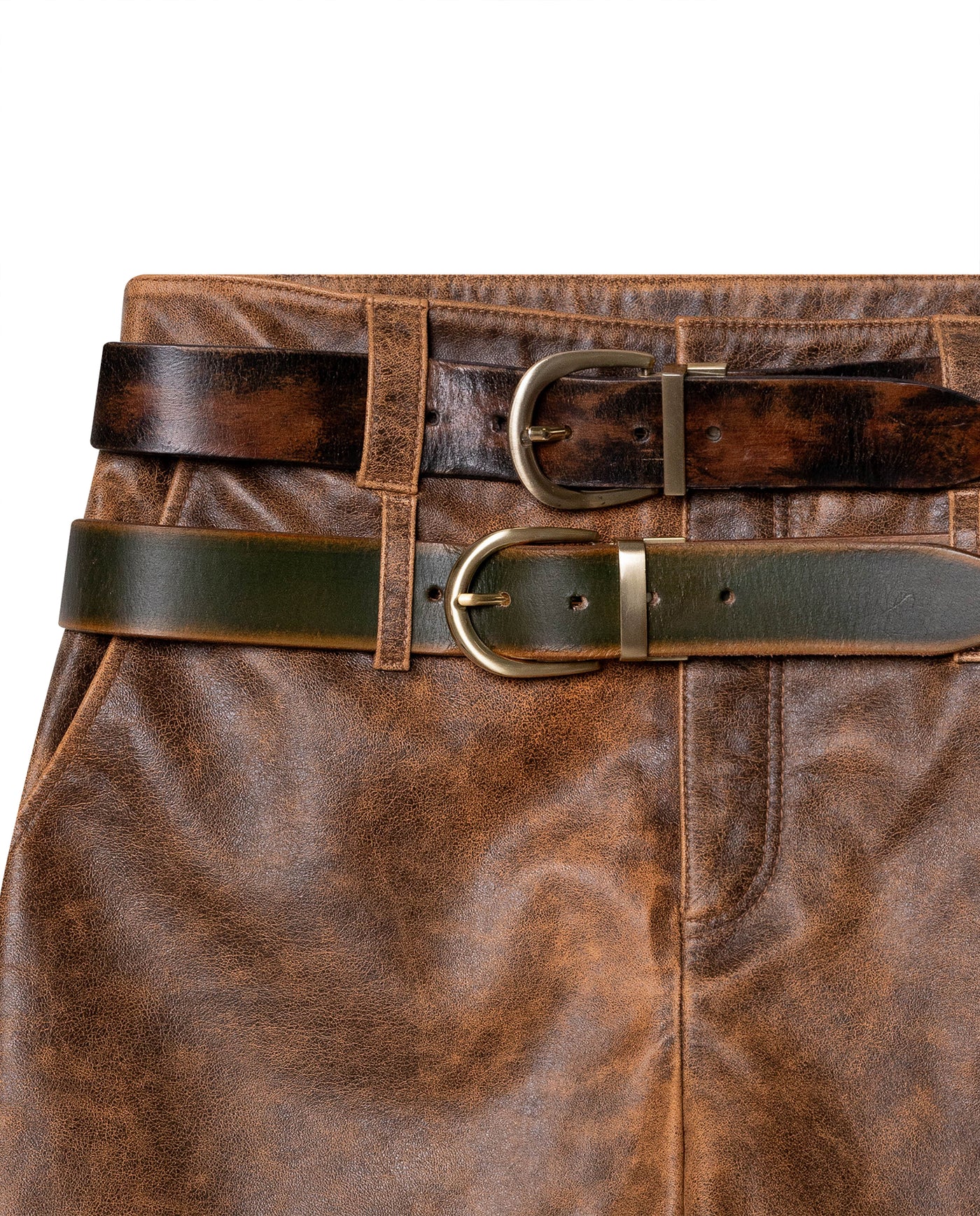 Womens Sheepskin Leather Distressed Shorts - Special Collection - Brown 63_757H503_CAF191325_5