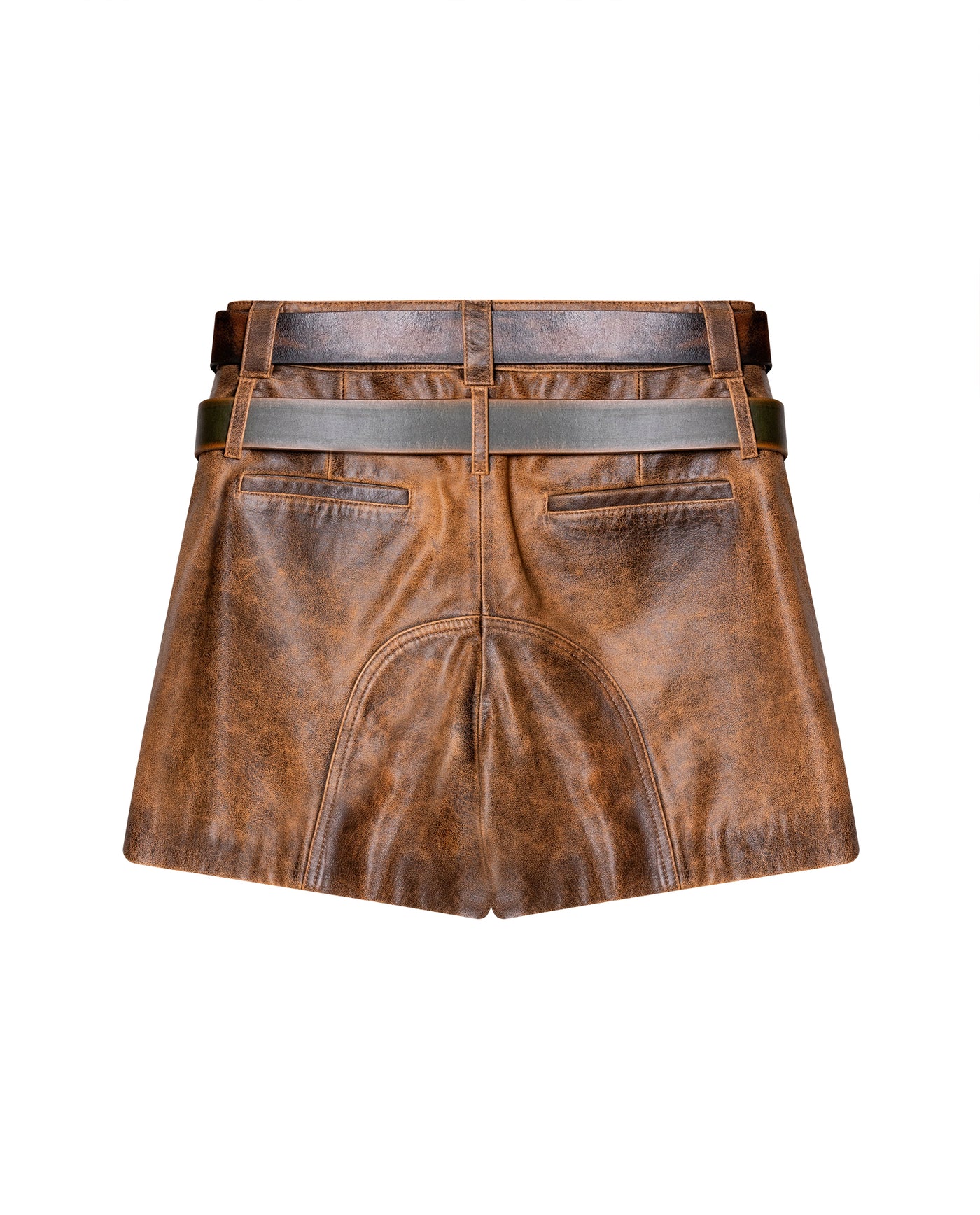 Womens Sheepskin Leather Distressed Shorts - Special Collection - Brown 63_757H503_CAF191325_7
