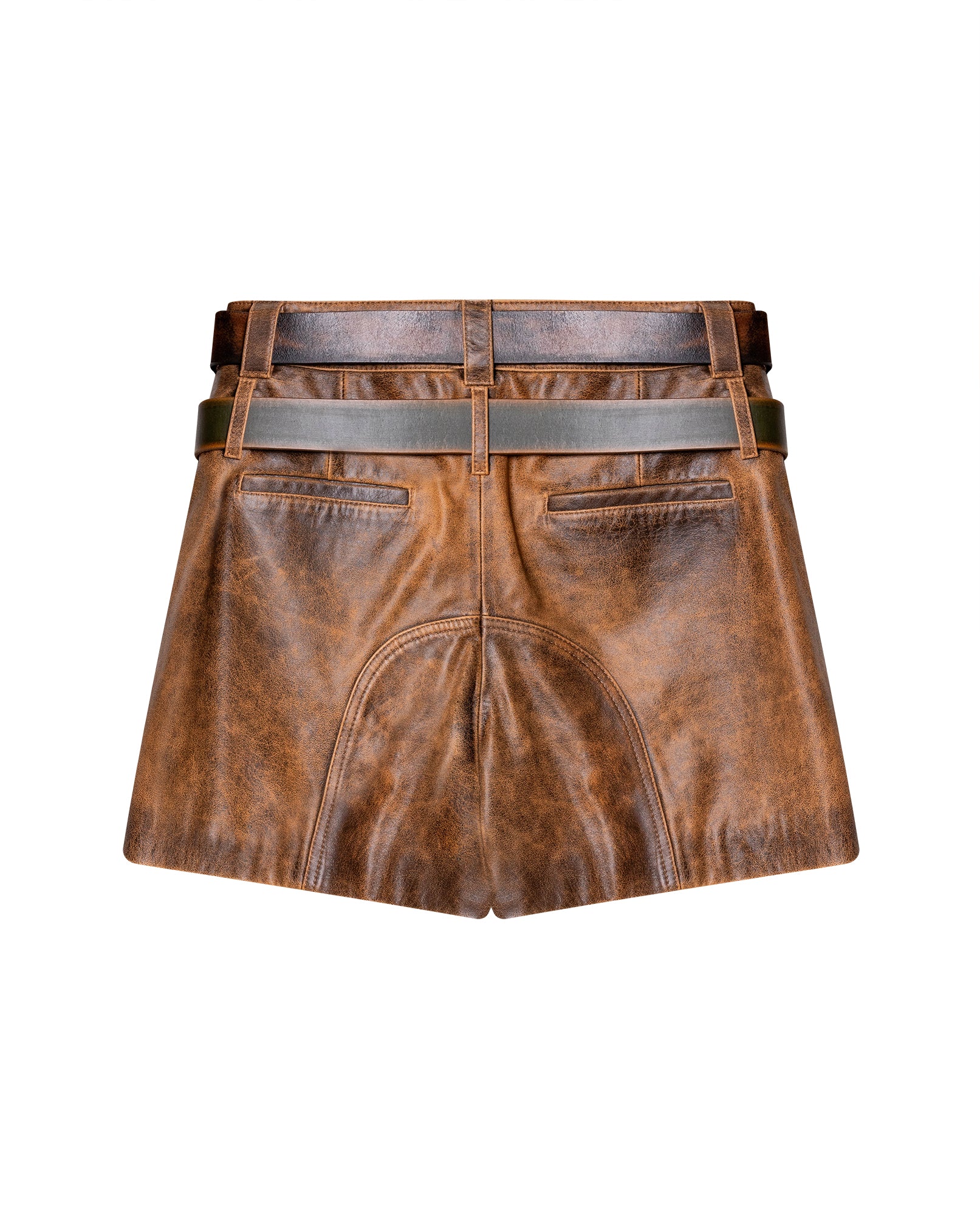 Womens Sheepskin Leather Distressed Shorts - Special Collection - Brown 63_757H503_CAF191325_7