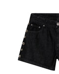 Women's Black Denim Studded Shorts in Lyocell-Cotton Blend, Majestic - 5