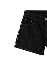 Women's Black Denim Studded Shorts in Lyocell-Cotton Blend, Majestic - 5