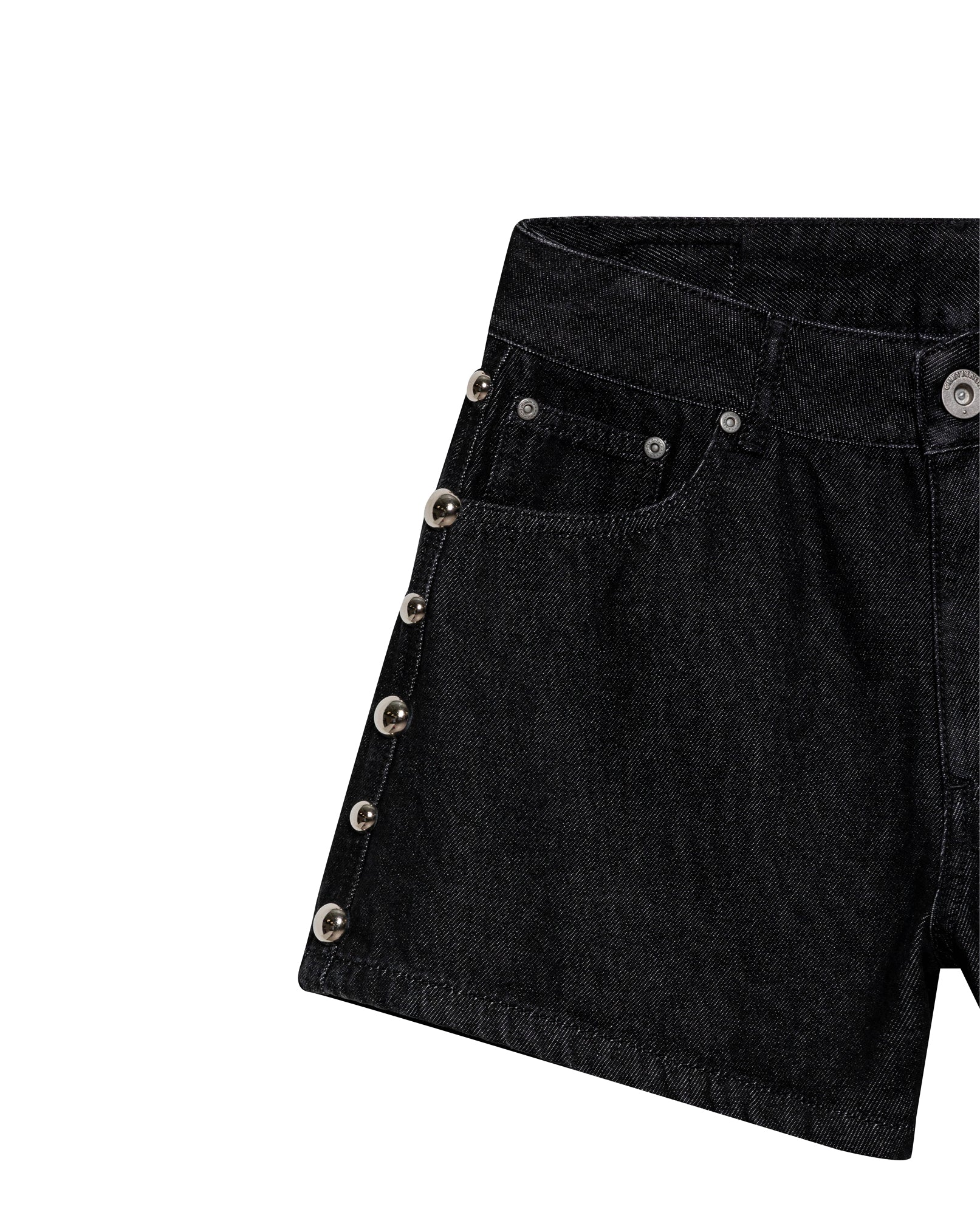 Women's Black Denim Studded Shorts in Lyocell-Cotton Blend, Majestic - 5