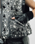 Womens Lambskin Leather Sleeveless Embellished Vest - Special Collection - Black 63_767H502_NEG194007_5