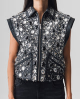 Womens Lambskin Leather Sleeveless Embellished Vest - Special Collection - Black 63_767H502_NEG194007_6