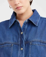 Women's Short Sleeve Cargo-Style Denim Dress with Belt in Lyocell-Rayon-Polyester - 2